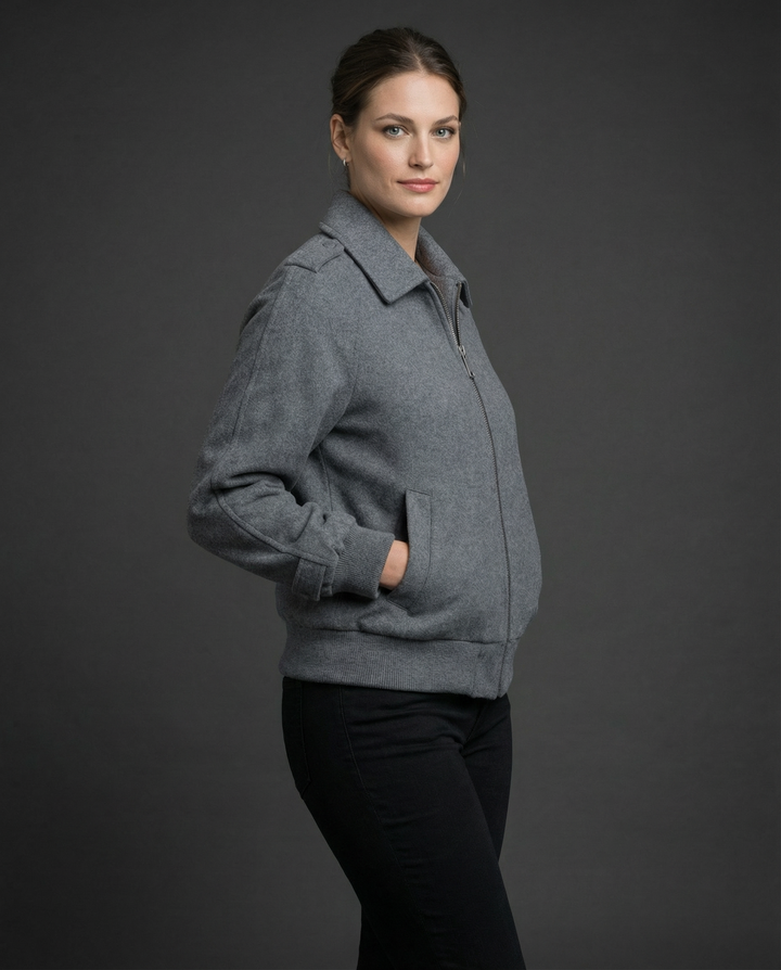 Sylova Gri Fermuarlı Minimal Bomber Ceket