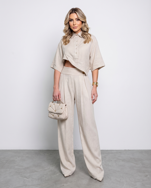 Bej Renk Oversize Keten Takım – Şıklığın Yeni Hali