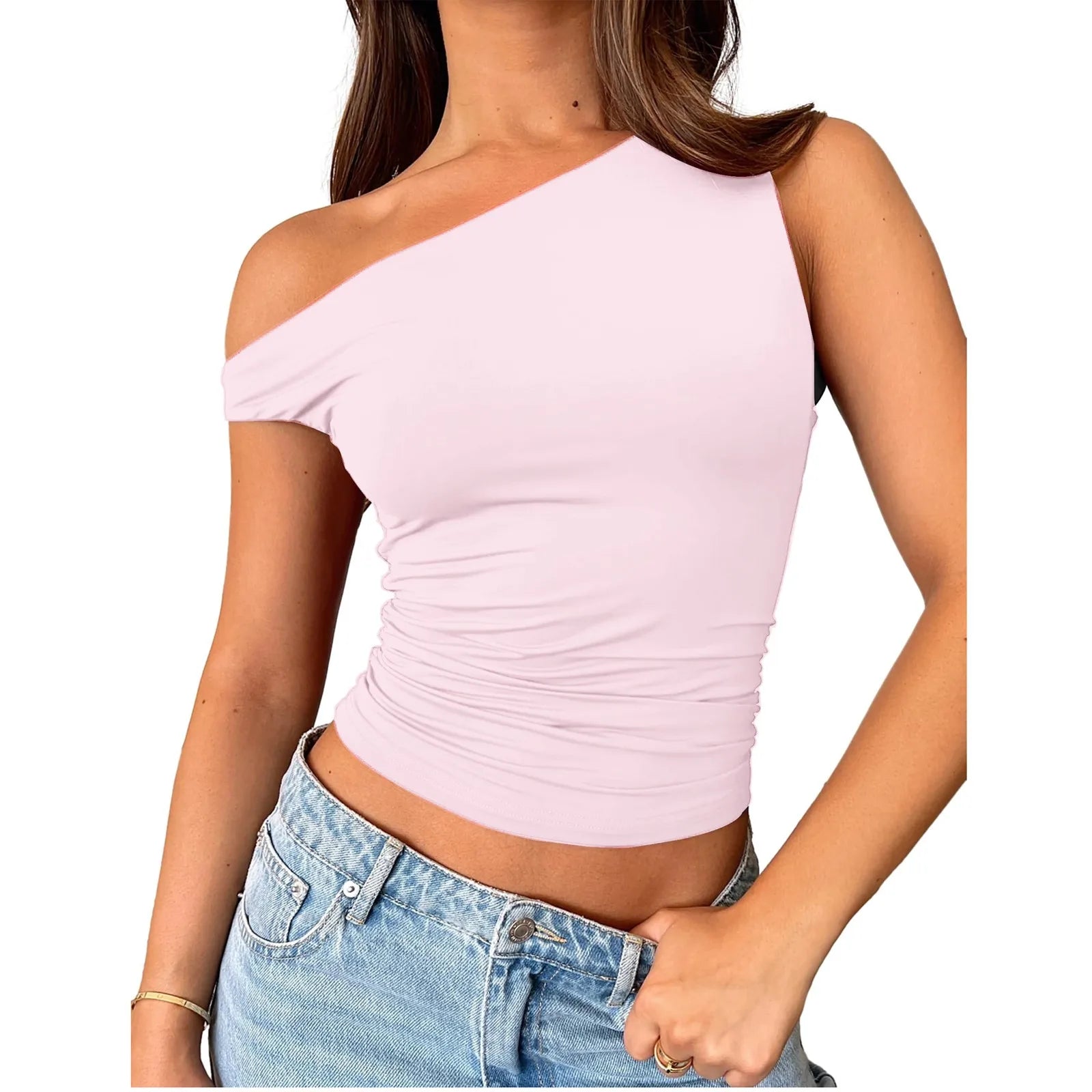 Bold Move Tek Omuz Renkli Crop Bluz – Her Renkte Cesur ve Şık!