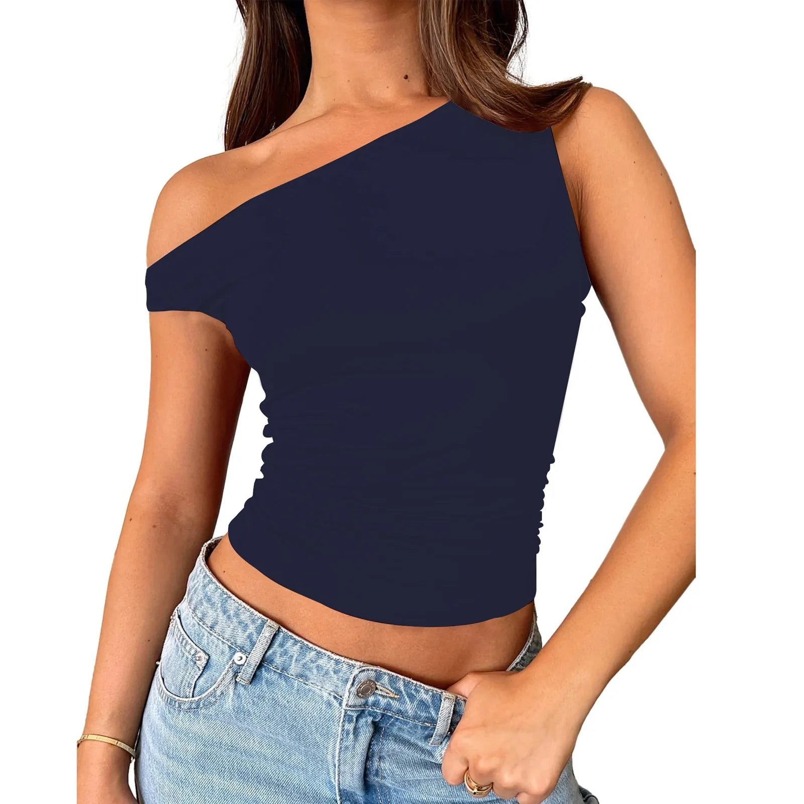 Bold Move Tek Omuz Renkli Crop Bluz – Her Renkte Cesur ve Şık!