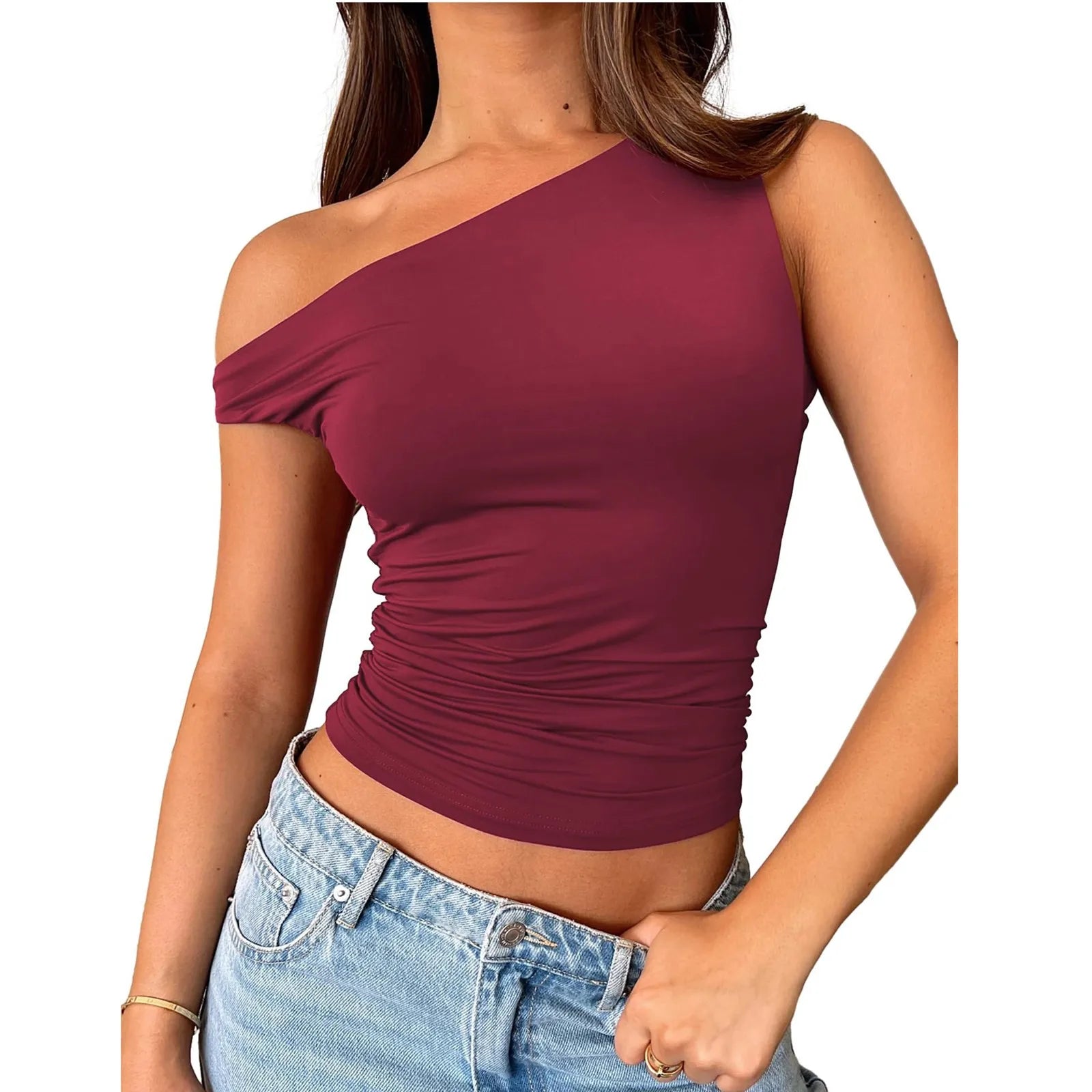 Bold Move Tek Omuz Renkli Crop Bluz – Her Renkte Cesur ve Şık!