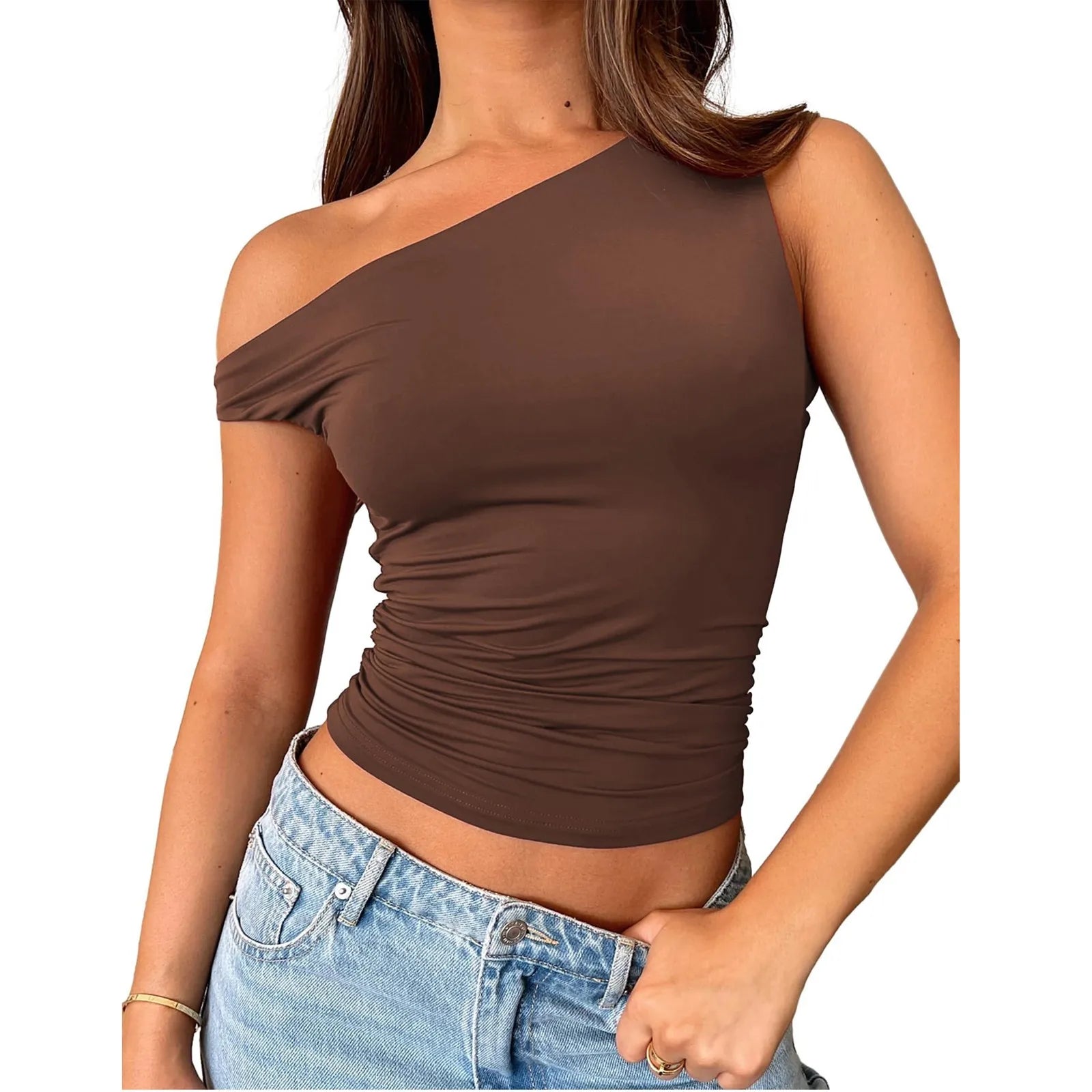 Bold Move Tek Omuz Renkli Crop Bluz – Her Renkte Cesur ve Şık!