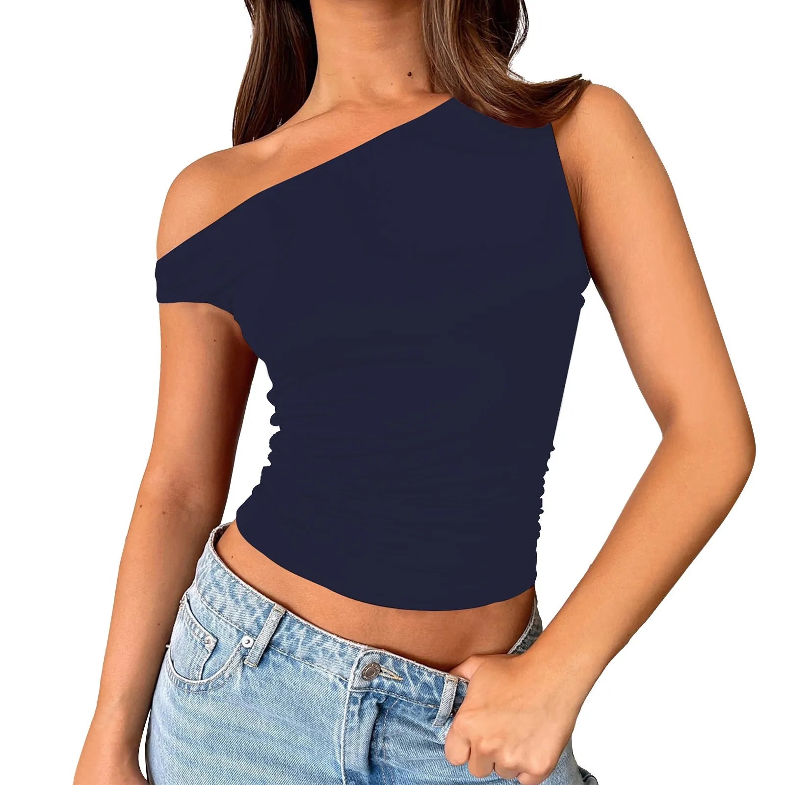 Bold Move Tek Omuz Renkli Crop Bluz – Her Renkte Cesur ve Şık!