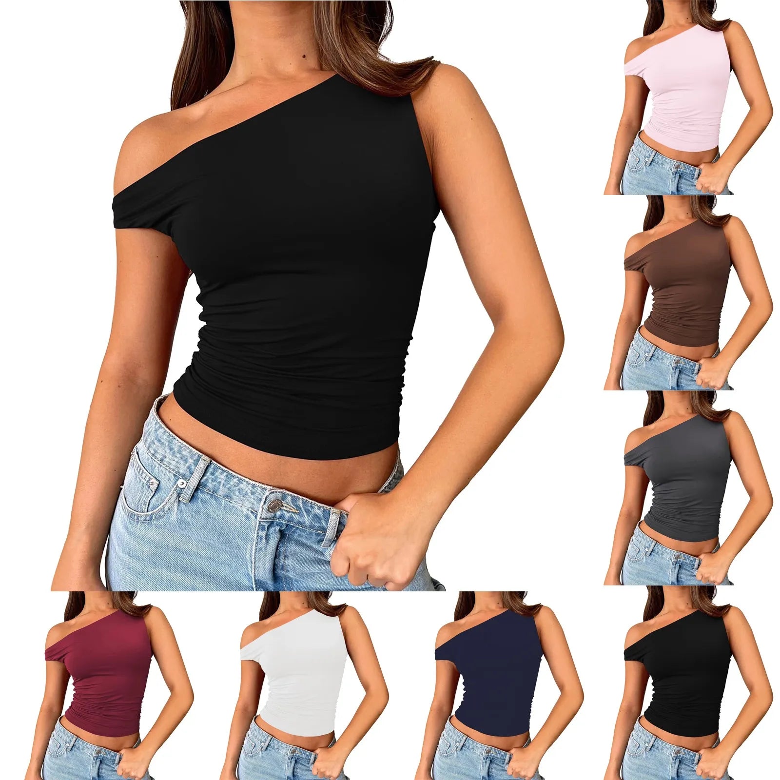 Bold Move Tek Omuz Renkli Crop Bluz – Her Renkte Cesur ve Şık!