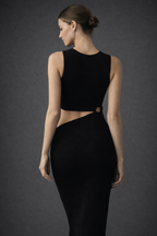 Sylova Cut-Out Detaylı Fit Midi Elbise – Siyah