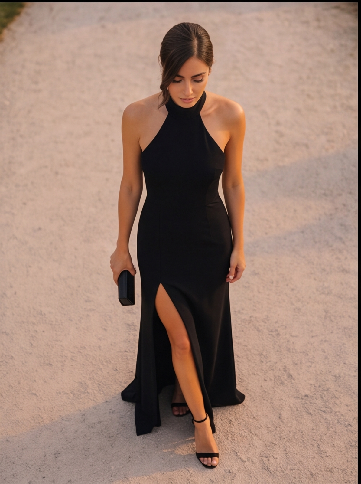 Noir Elegance Yırtmaç Detaylı Uzun Abiye Elbise
