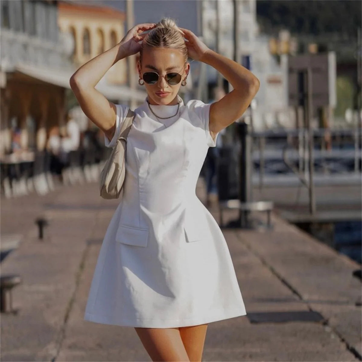 2025 Yeni Tarz Zarif Beyaz Mini Elbise