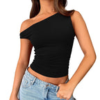 Bold Move Tek Omuz Renkli Crop Bluz – Her Renkte Cesur ve Şık!