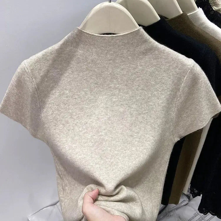 2025 Örme Kazak Ince Kısa Kollu Bodycon Kazak