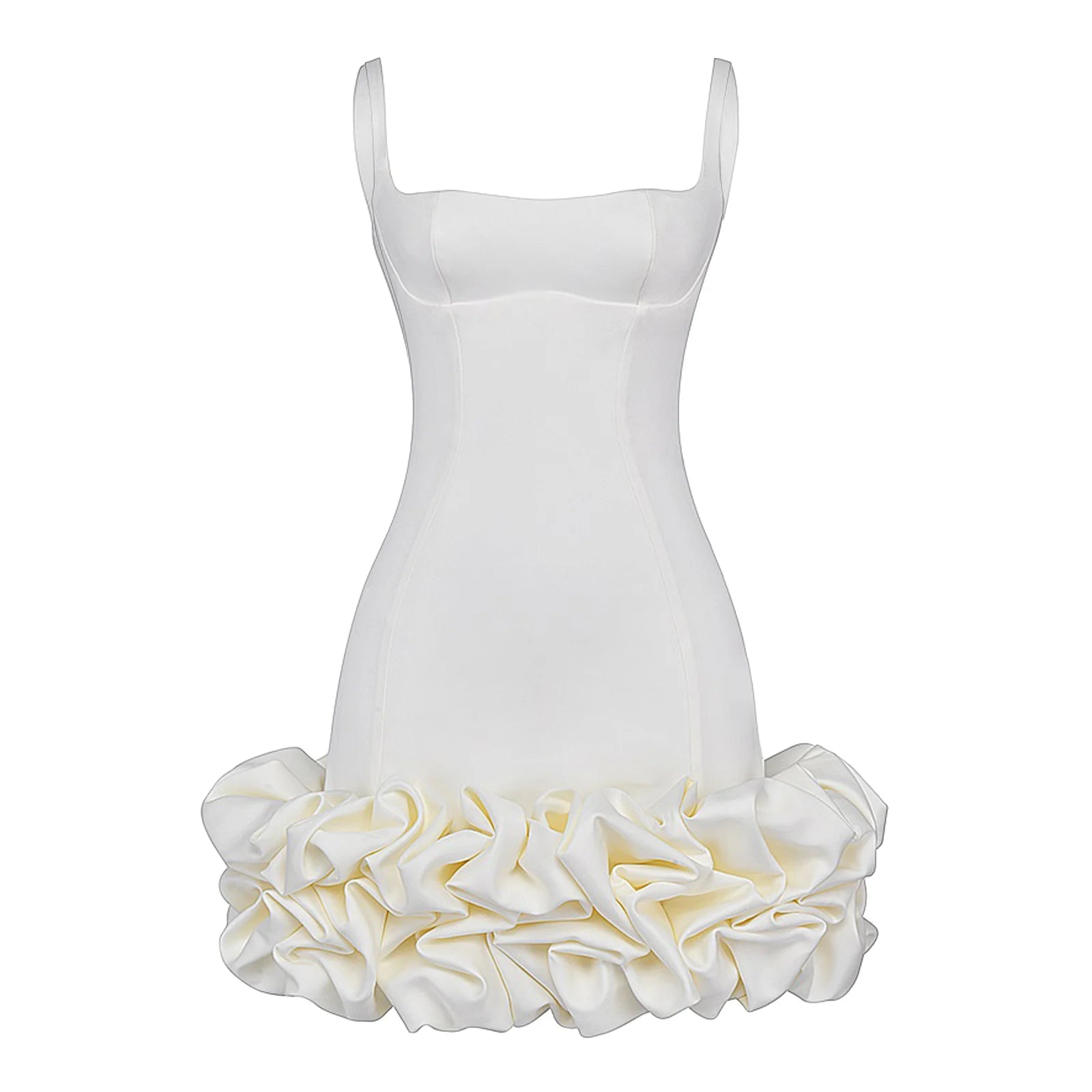 Elegant Dreams Beyaz Fırfırlı Mini Elbise – Zarafetin ve Feminenliğin Buluşma Noktası