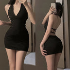 Sırt Dekolteli Halter Yaka Mini Elbise