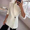 Uzun Kollu Casual Saten Blazer INS Bol Kesim Şık Tek Düğmeli Ceket