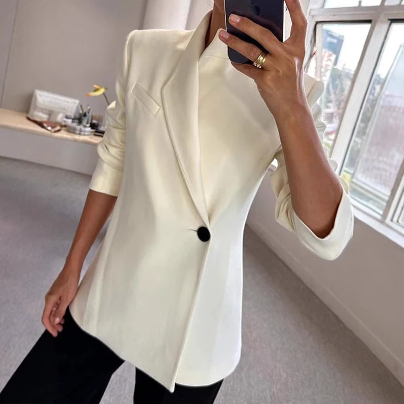 Uzun Kollu Casual Saten Blazer INS Bol Kesim Şık Tek Düğmeli Ceket