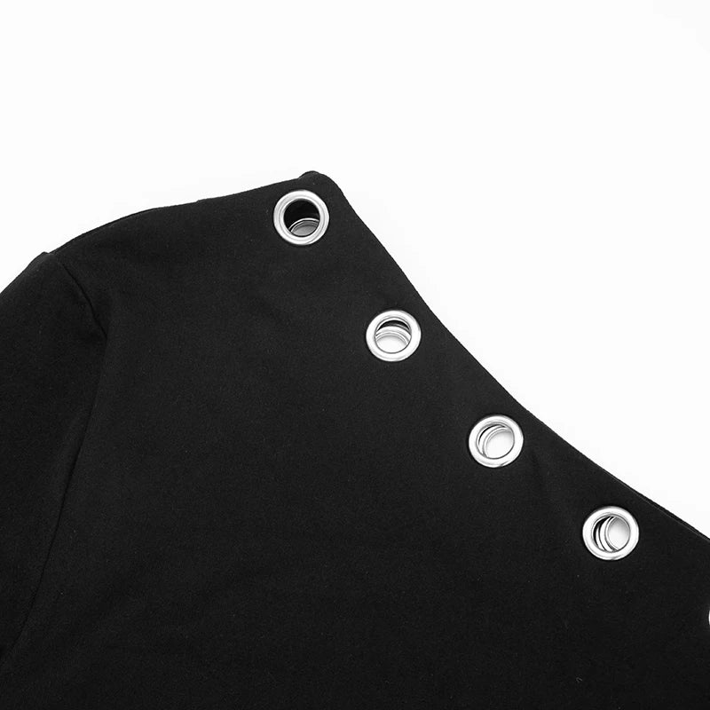 Düz Renk Eğik Yaka Omuzları Açık Kloş Uzun Kollu Ajurlu Dairesel Tasarımlı Kadın Elbisesi