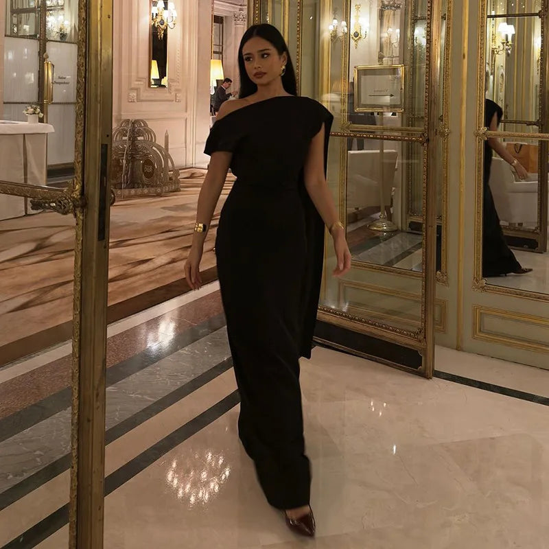 Sonbahar Yeni Stil Düz Renk Tek Yaka Büyük Sırtı Açık Float Kemer Elbise