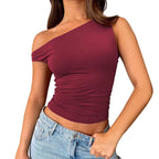 Bold Move Tek Omuz Renkli Crop Bluz – Her Renkte Cesur ve Şık!