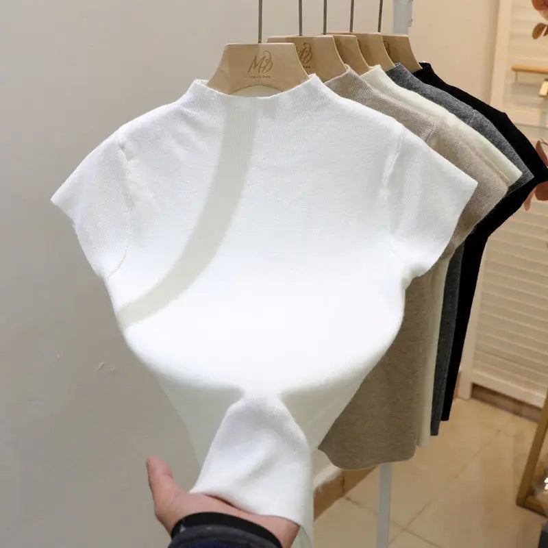 2025 Örme Kazak Ince Kısa Kollu Bodycon Kazak