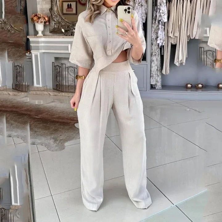 Bej Renk Oversize Keten Takım – Şıklığın Yeni Hali