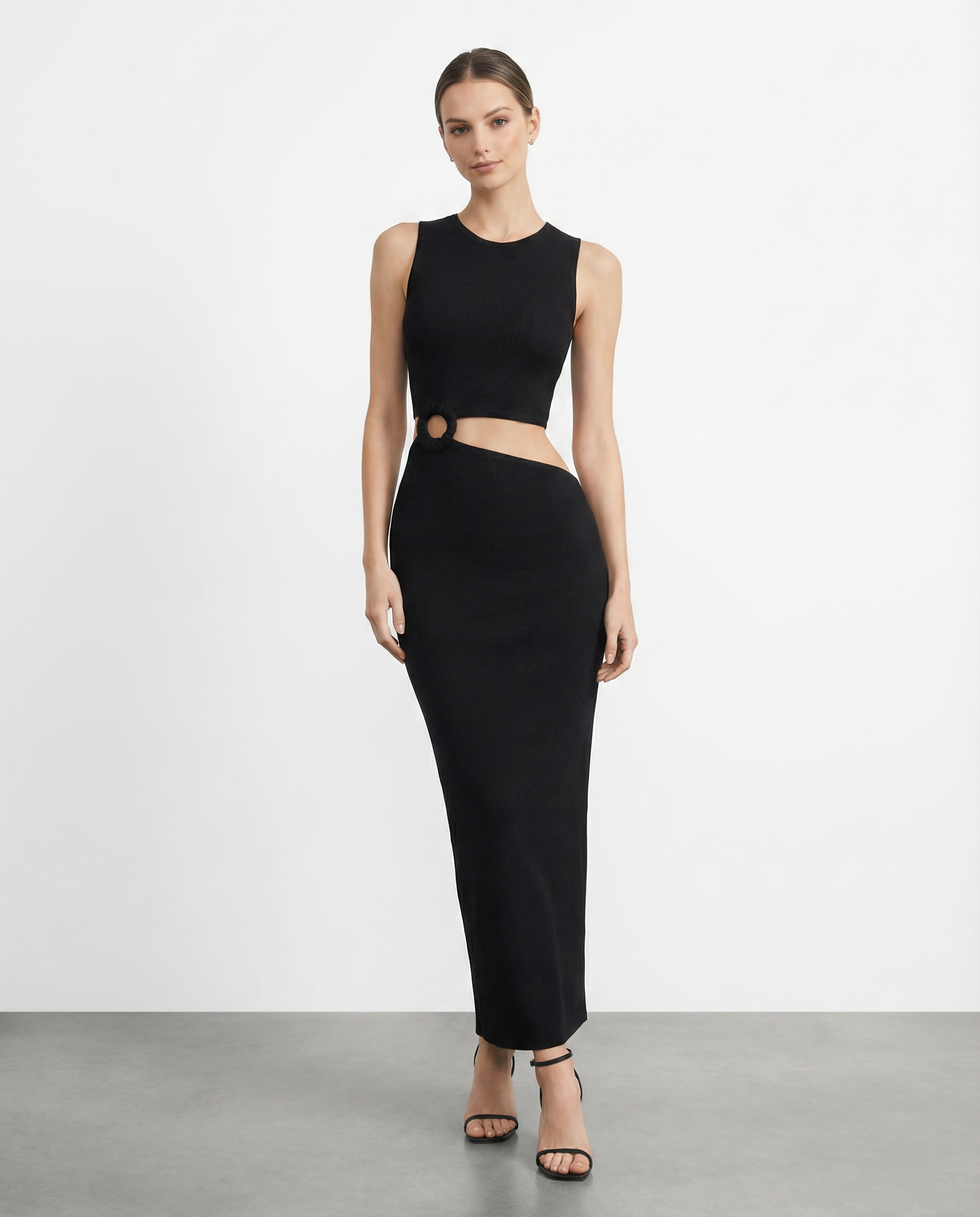 Sylova Cut-Out Detaylı Fit Midi Elbise – Siyah