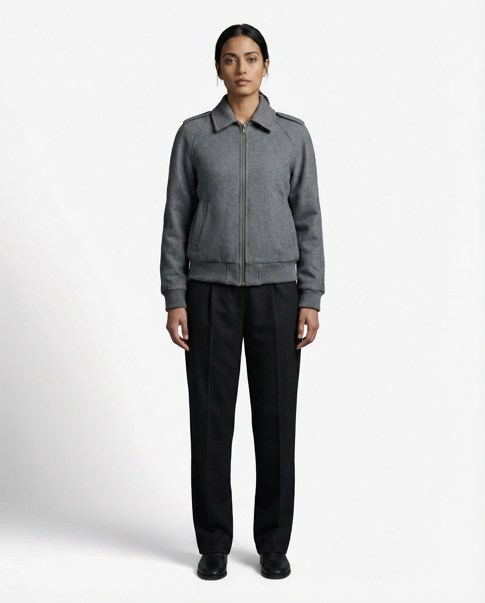 Sylova Gri Fermuarlı Minimal Bomber Ceket