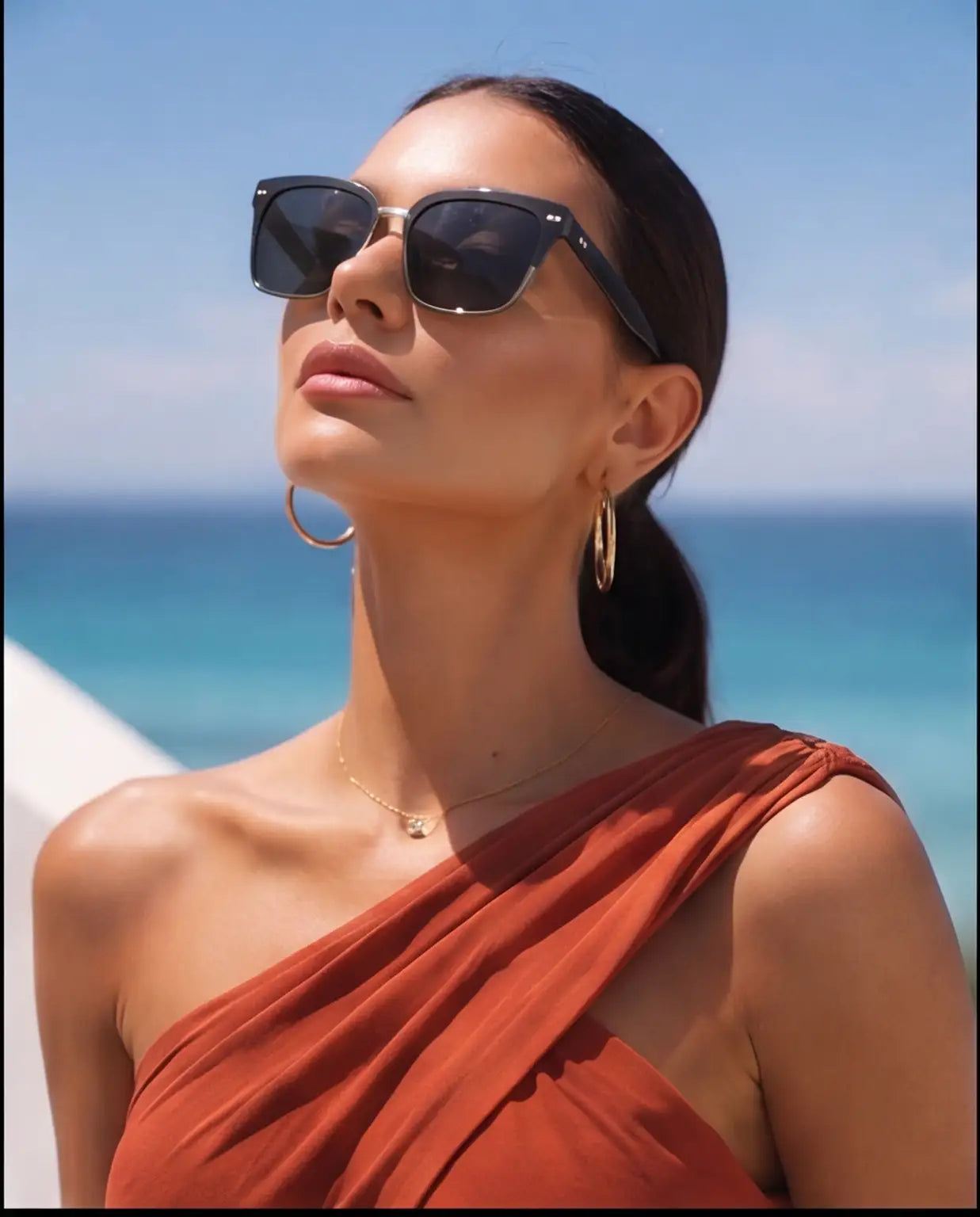 Tek Omuz Kruvaze Detaylı Kiremit Rengi Crop Bluz