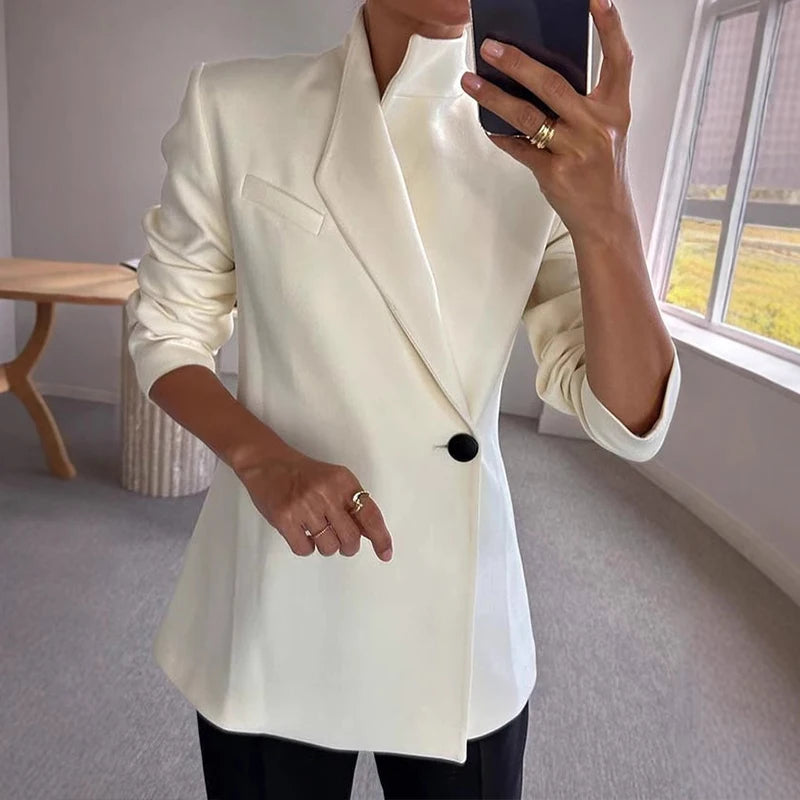 Uzun Kollu Casual Saten Blazer INS Bol Kesim Şık Tek Düğmeli Ceket