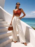 Yüksek Bel Pileli Geniş Paça (Wide-Leg) Kumaş Pantolon