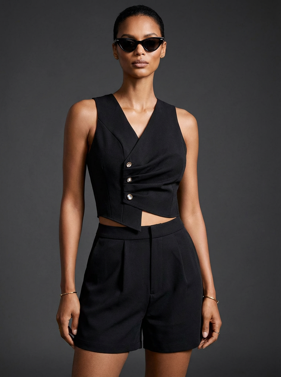 Sylova Asimetrik Yelek & Yüksek Bel Şort Takım