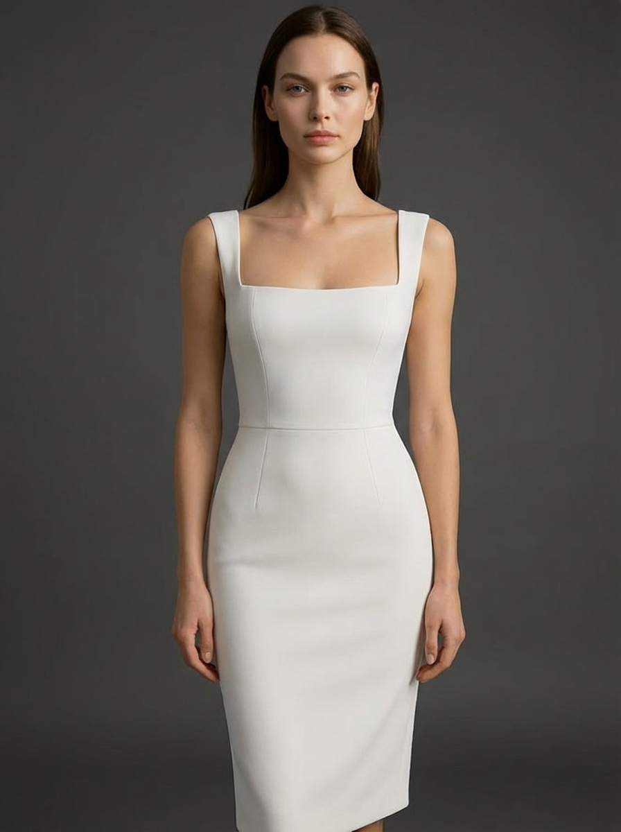 Sylova Kare Yaka Minimal Midi Elbise