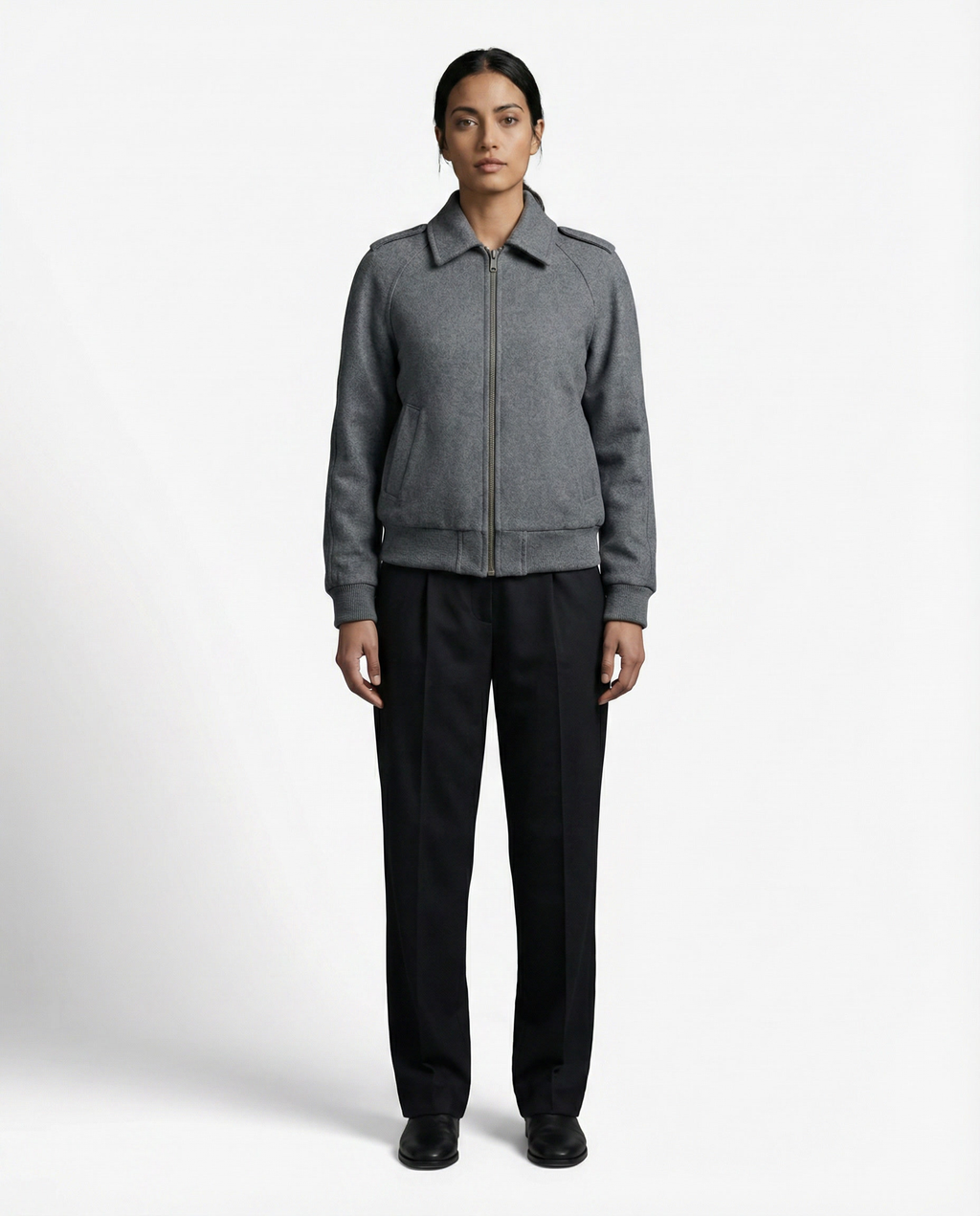 Sylova Gri Fermuarlı Minimal Bomber Ceket