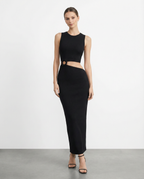 Sylova Cut-Out Detaylı Fit Midi Elbise – Siyah