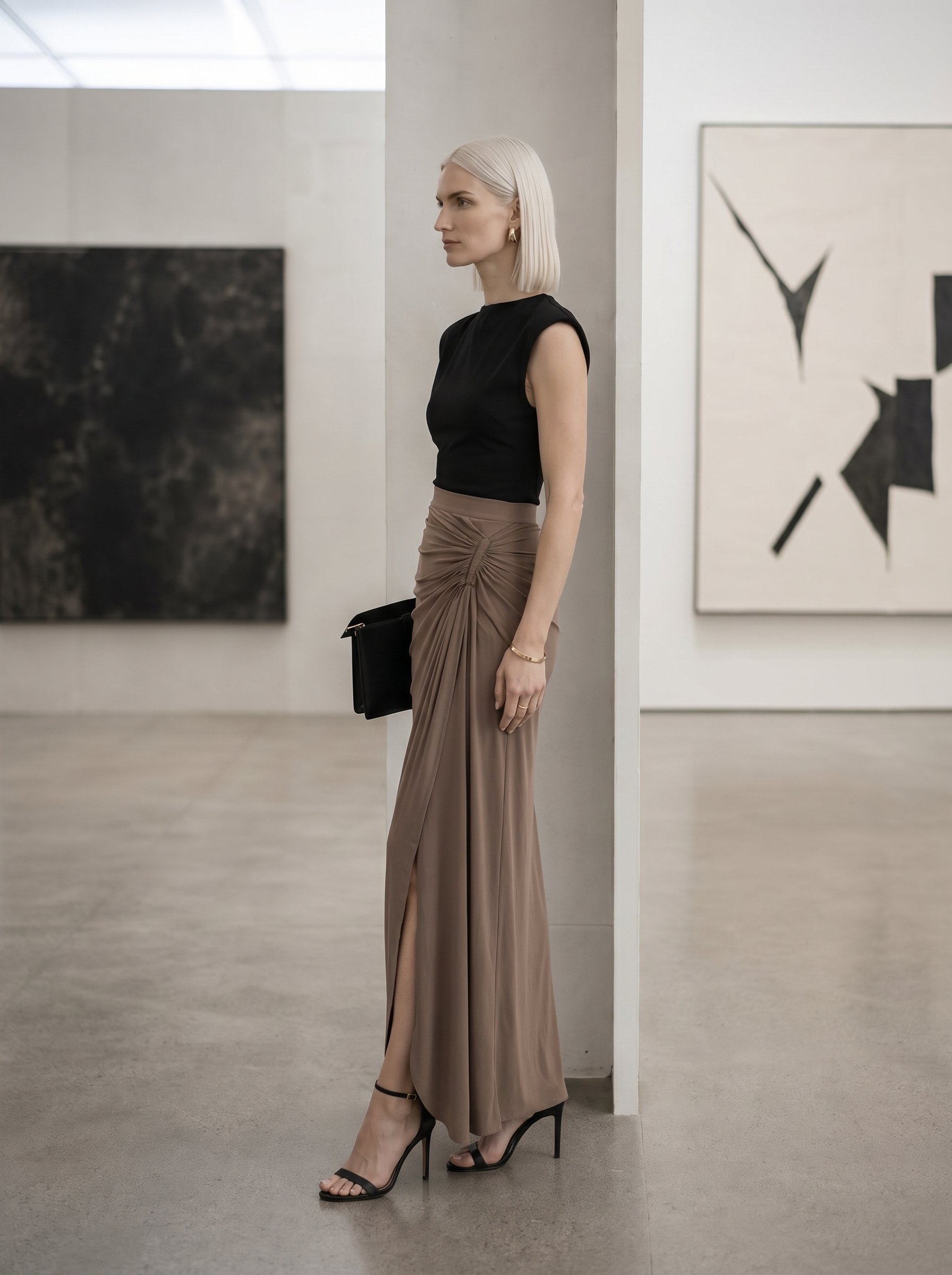 SYLOVA Mink Elegance maxi etek, uzun siyah maksi etek, şık ve akıcı tasarıma sahip kadın giyim ürünü